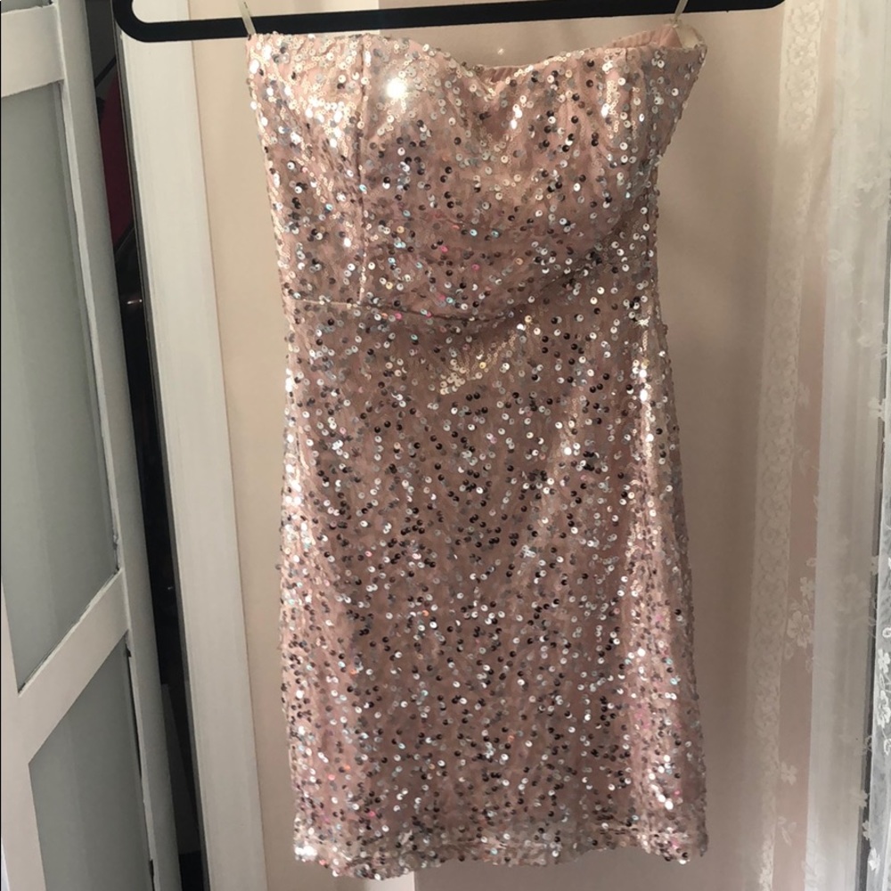 Blush sequined sparkly cocktail dress